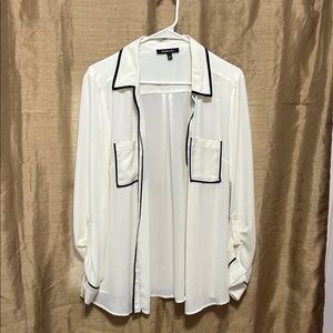 Relativity Cream Button-Down Shirt with Black Trim